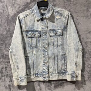 Vintage Abercrombie & Fitch Light Wash Denim Jean Jacket Distressed Men's Size M
